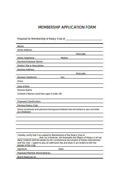 Free 30 Membership Application Forms In Pdf Ms Word