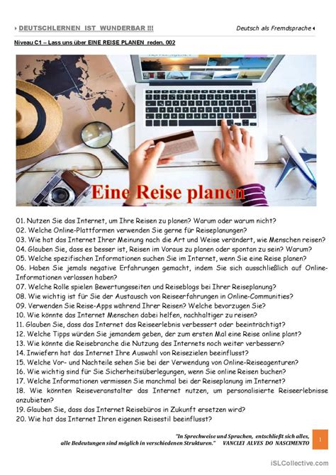 C Lass Uns Ber Eine Reise Planen Deutsch Daf Arbeitsbl Tter Pdf Doc