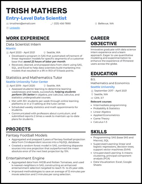 3 Entry Level Data Scientist Resume Examples For 2023