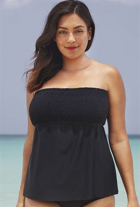 Smocked Bandeau Tankini Top Plus Size Swimwear Bandeau Tankini Top Bandeau Tankini