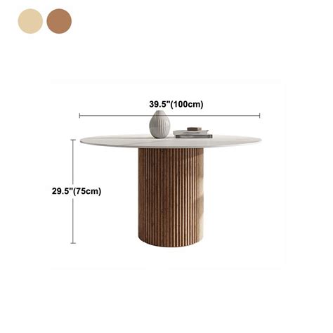 Contemporary Stone Dining Table Round Dining Table with Wood Pedestal