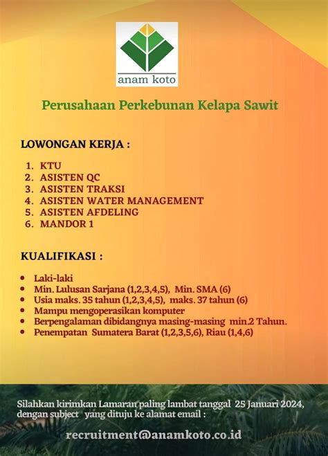 Lowongan Kerja Perkebunan Kelapa Sawit Di Pt Anam Koto Januari