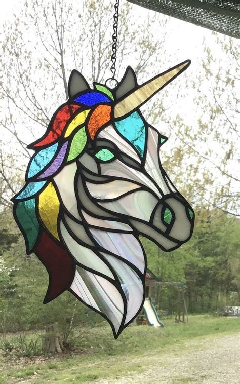 Beautiful Stained Glass Unicorn with Rainbow Colors