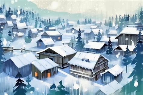 Premium AI Image Snowing Village Winter AI Generative