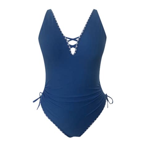 Bikini Styler Sexy Blue Bikini Women S Solid Color Swimsuit With Edge Embroidery Elegant And