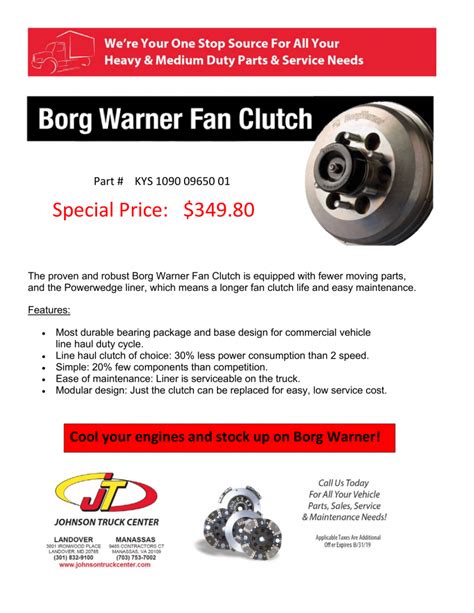 Borg Warner Fan Clutch Special - Johnson Truck Center