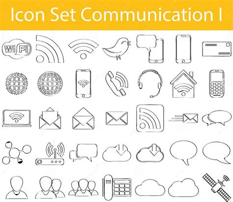 Drawn Doodle Lined Icon Set Communication I Stock Vector Illustration