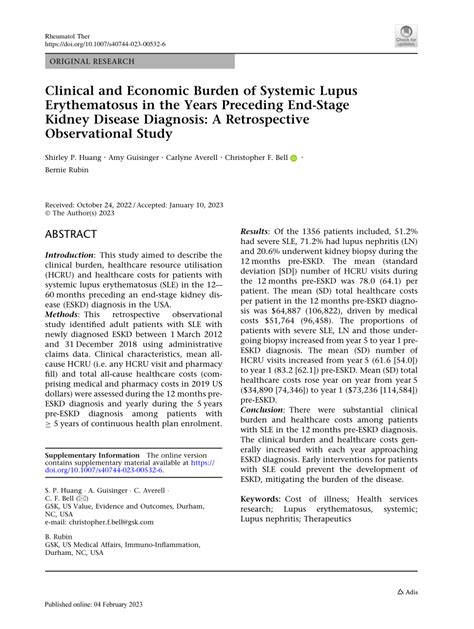 Pdf Clinical And Economic Burden Of Systemic Lupus Erythematosus In