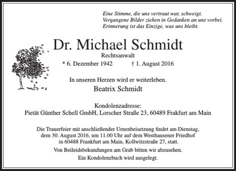 Traueranzeigen Von Dr Michael Schmidt Trauer Rheinmain De