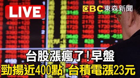 Live／台股漲瘋了 早盤勁揚近400點 台積電漲23元 Newsebc Youtube