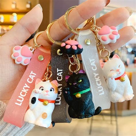 New Cute Lucky Cat Keychains Cartoon Lovely Fortune Cat Car Key Chain