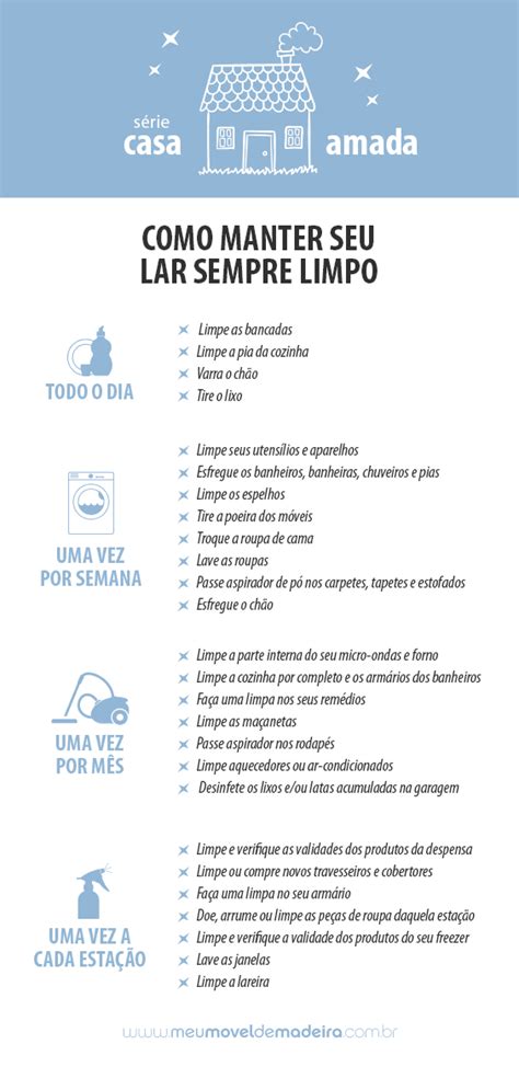 Infográfico monte dua rotina de limpeza para manter a casa sempre limpa