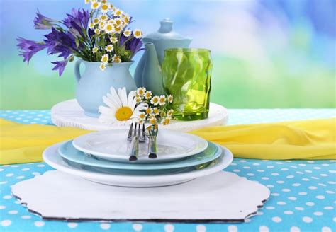 Premium Photo | Blue table setting closeup