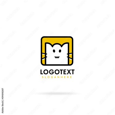 White cat logo illustration, yellow background. Vector icon Stock ...