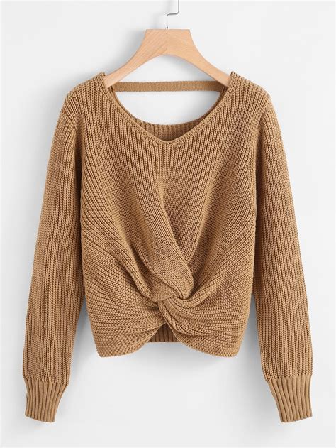 V Neckline Twist Front Sweater Sweaters Fashion Sweater Fashion