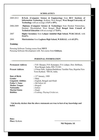 Updated Cv Mujtuba Ali Pdf