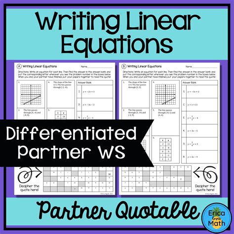 Writing Linear Equations Differentiated Partner Worksheets