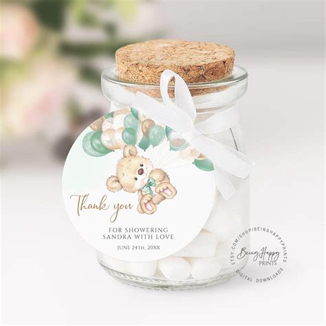 Editable Teddy Bear Baby Shower Favors Boho Bear Baby Shower Thank You