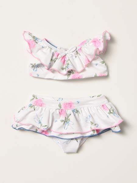 Monnalisa Bikini Set With Floral Print Ruffles White Monnalisa