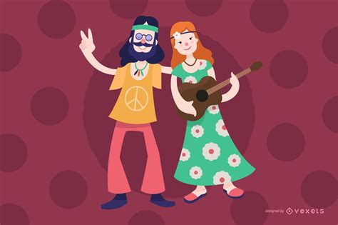 Descarga Vector De Dibujos Animados De Hombre Y Mujer Hippie