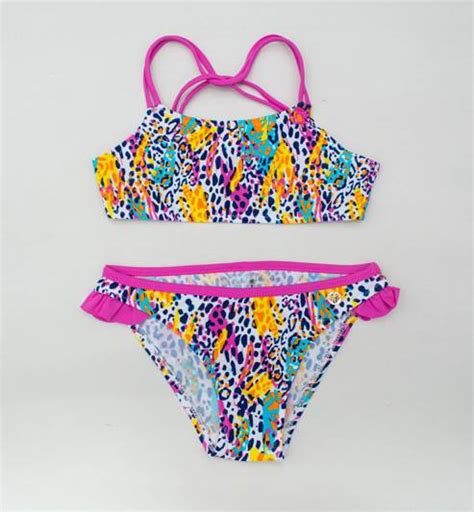 Çocuk Bikini 8436 Neon Leopar Desenli Blackspade