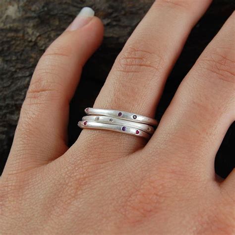 Mixed Birthstone Sterling Silver Stacking Ring By Embers Pink