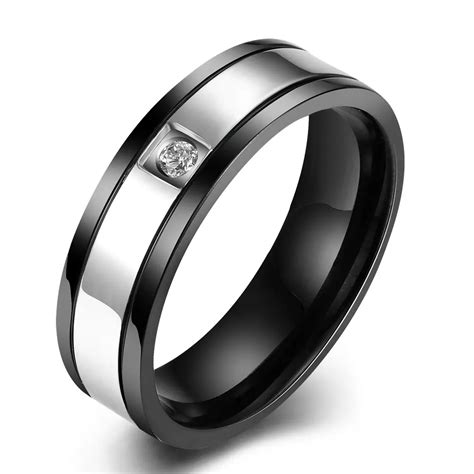 New Fashion Stainless Steel Ring Jewelry Black Gold Filled 6mm Wedding