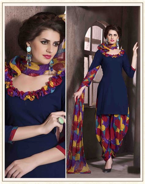 Navy Blue Crepe Punjabi Suit