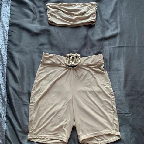 Nude Two Piece Coord Shorts And Top Pretty Depop