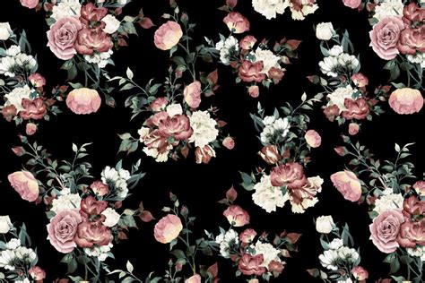 Vintage Pink And Cream Dark Floral Wallpaper Mural Hovia