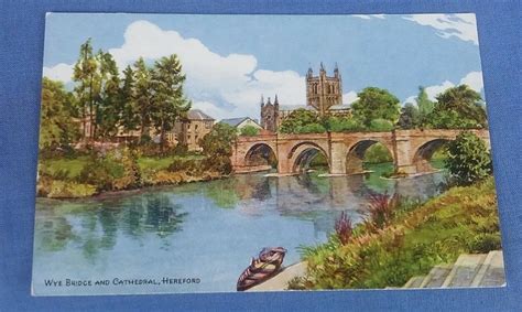 Vintage Salmon Postcard Wye Bridge And Cathedral Hereford B1b Europe United Kingdom