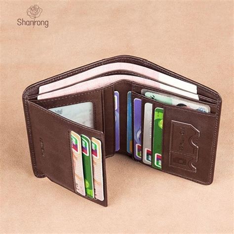 Shanrong 3 Fold Wallets Leather Solid Color Mens Short Wallet Casual