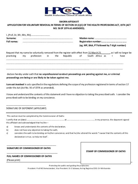 Fillable Online Sworn Affidavit Hpcsa Fill And Sign Printable