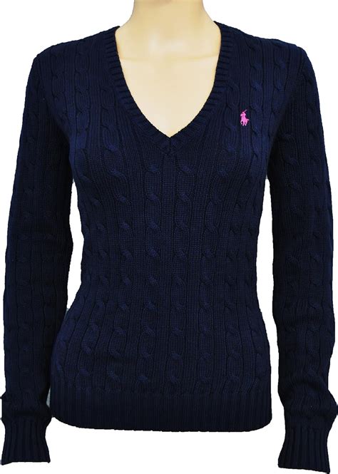 Polo Ralph Lauren Ladies Womens Luxury V Neck Jumper Sweater Navy S M