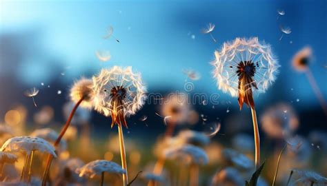 Fluffy Dandelion Seed Flying In Sunset Nature Creativity In Motion