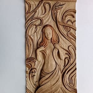 Naked Woodcarved Woman 3D Carved Wall Hanging Woodworking Panel Entryway Decor Wooden Wall