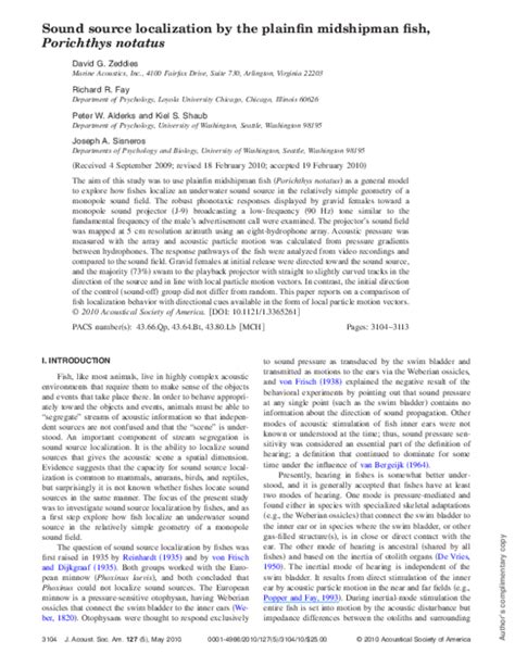 (PDF) Fish Sound Localization via Particle Motion