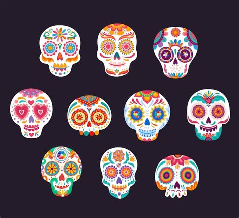 Calavera Mexicana Calaveras De Azúcar Dia De Los Muertos Vector Premium