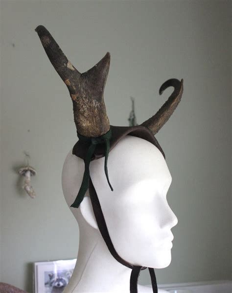 Real Pronghorn Antelope Horn and Natural Deerskin Headdress Headband Stag Horned God Herne ...