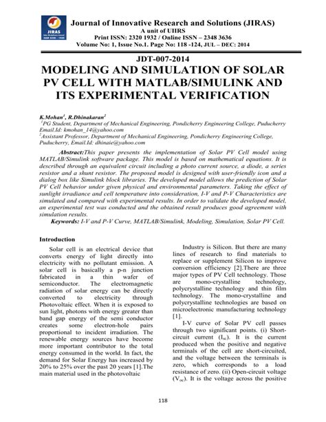 Modeling And Simulation Of Solar Pv Cell With Matlab