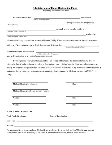 Alabama Administrator Of Estate Designation Form Fill Out Sign