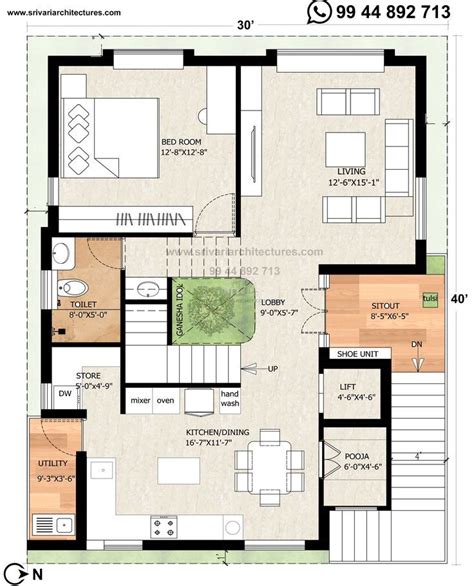 30 X 40 East Facing Floor Plan Courtyard House Plans 30x40 House