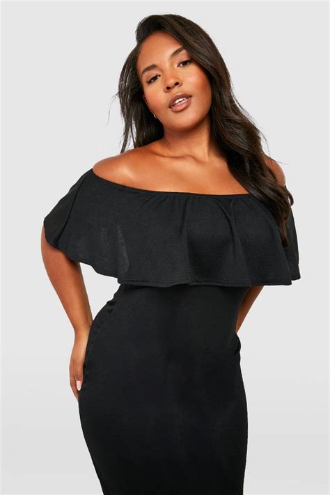 Plus Off The Shoulder Ruffle Midi Dress Boohoo