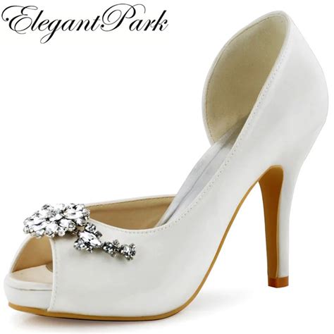 Hp I Women Wedding Bridal White High Heels Pumps Peep Toe Flowers