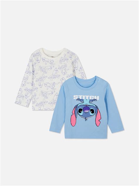 Pack 2 T Shirts Manga Comprida Disney Stitch Azul Rapaz Primark