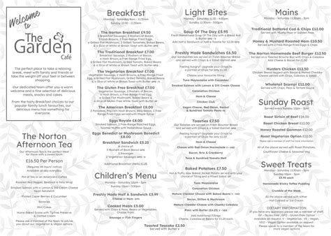 Menu At Norton Garden Centre Cafe Gloucester