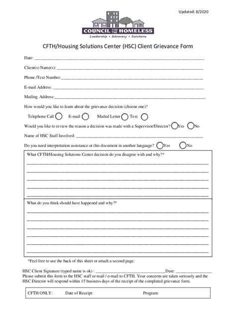 Fillable Online HSC Client Grievance Form Fillable 8 6 20 Fax Email