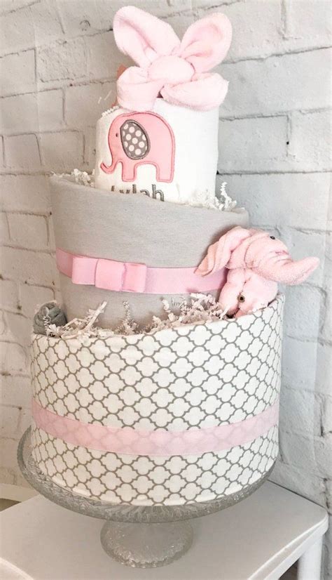 Pink Elephant Diaper Cake Elephant Baby Shower Pink And Gray Etsy