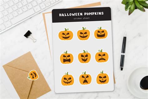 Halloween Pumpkins Stickers Set By Keronn Art Thehungryjpeg