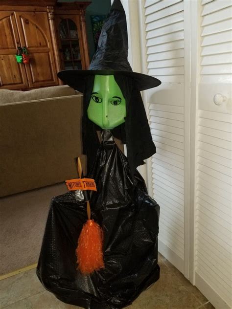 First Time Making A Witch From A Milk Jug Tomato Cage And Trash Bag